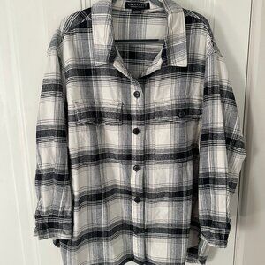 Sanctuary Standard Surplus Shacket 3X Oversized 100% Cotton Black White Warm